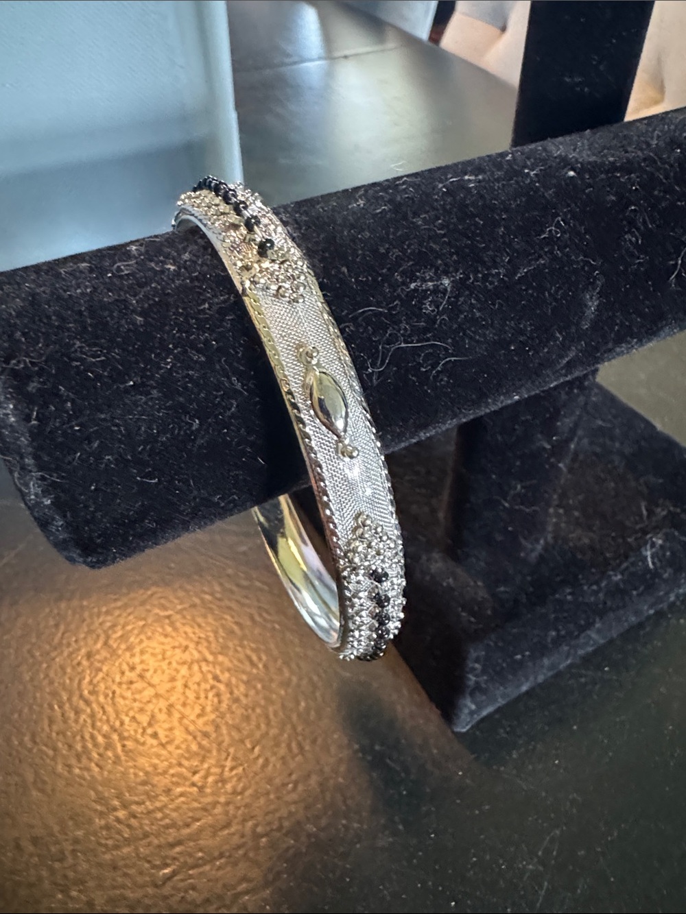 Silver Tone Crystal Accent Bangle Bracelet - Women's Jewelry